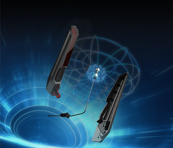 Close-up of  ROG Rapture GT-BN98 Pro router antennas with coaxial connector and blue signal effect