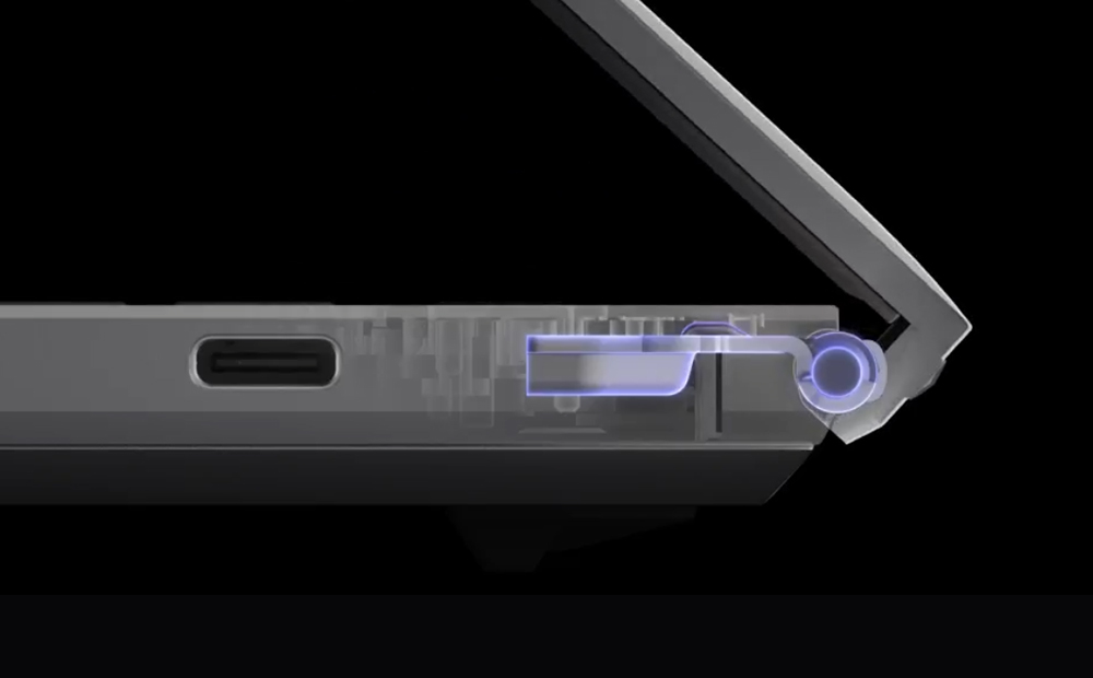 Extreme close-up of the new power key on the Platinum White Zephyrus G16.