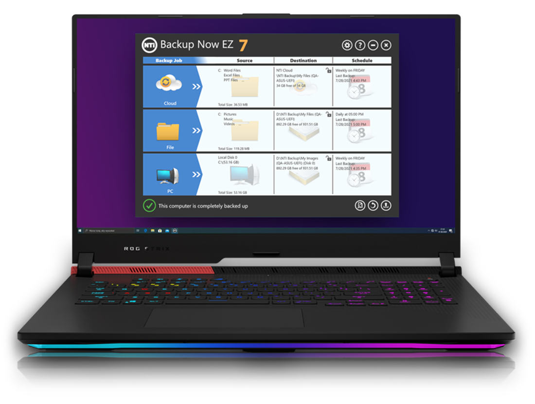 ROG Strix SQ7 includes NTI Backup Now EZ software