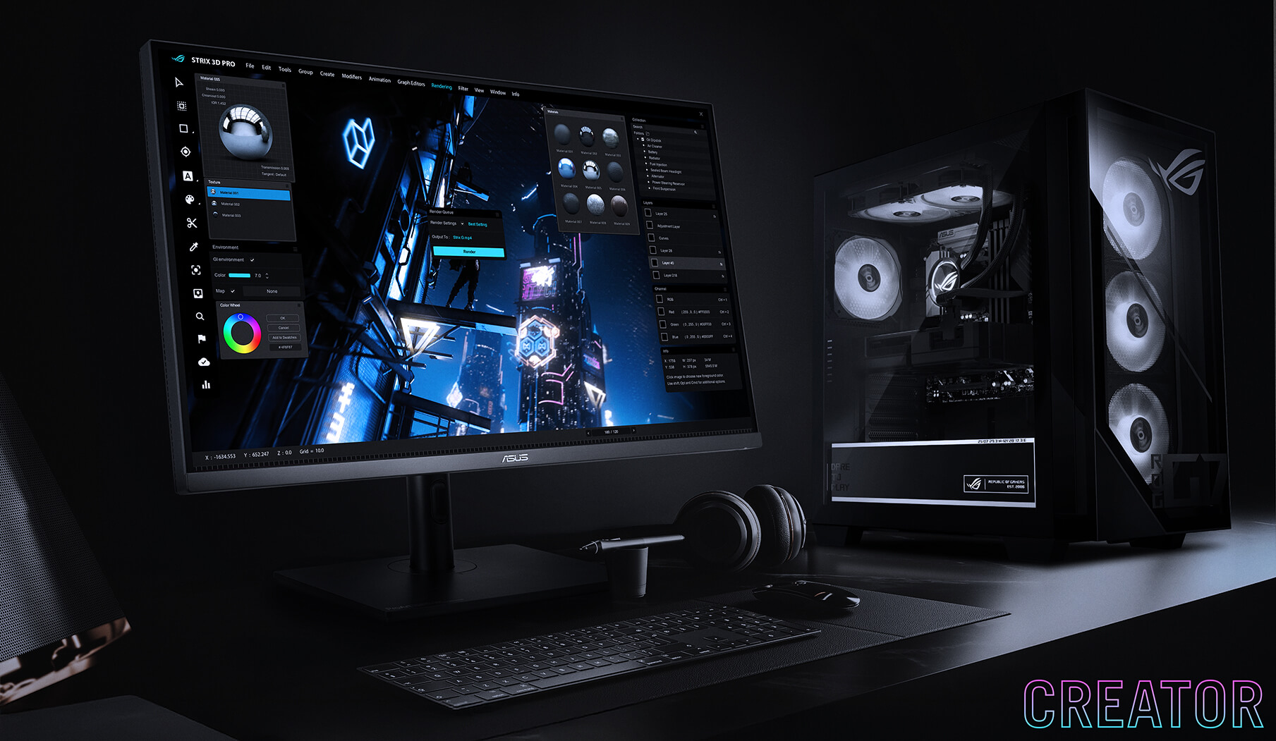 ROG G700 desktop alongside a monitor and keyboard with RGB deactivated.